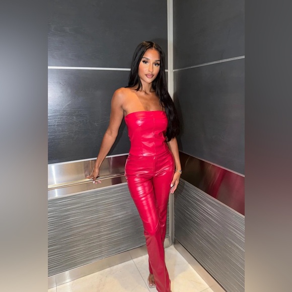 Fashion Nova Pants - Turning Heads Faux Leather Pant Set - Red